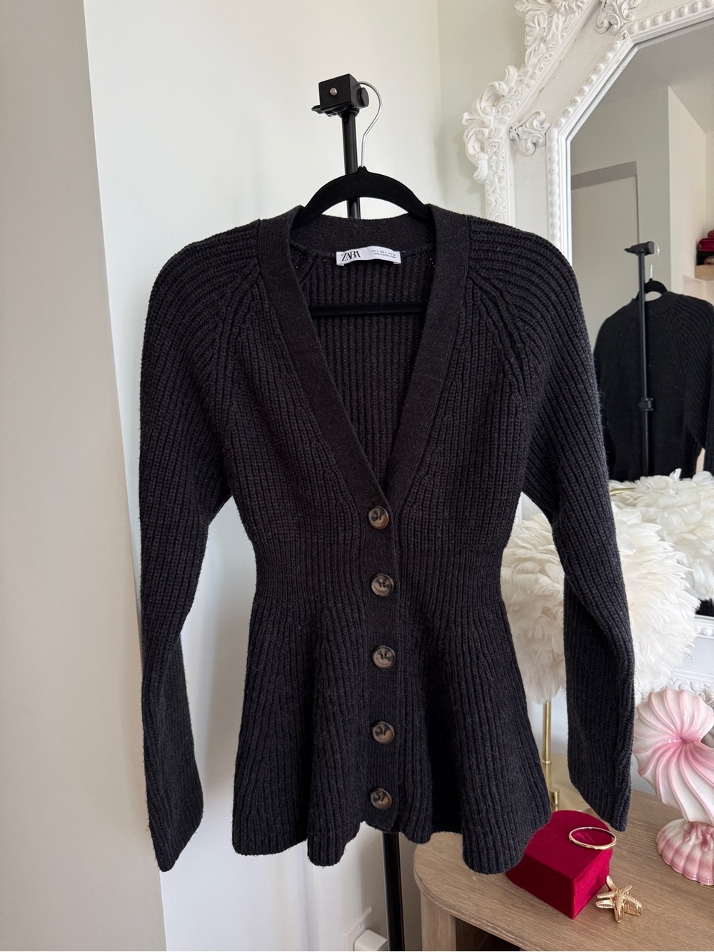 Zara Black Peplum V-Neck Sweater